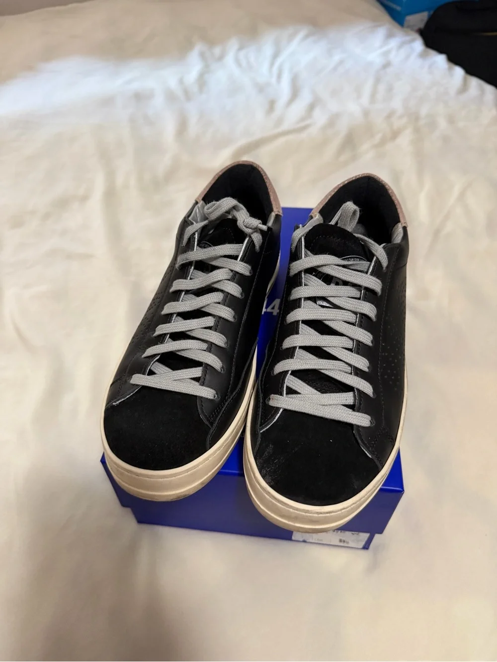 P448 Women’s John Black Leather Low-Top Sneakers with Gray Accents 38/8